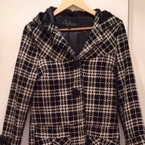 NORDSTROM Black and white plaid patterned coat